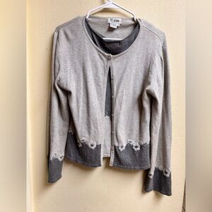Sisters 2-Piece Silk Cashmere Twinset Cardigan Tank Gray Floral Medium